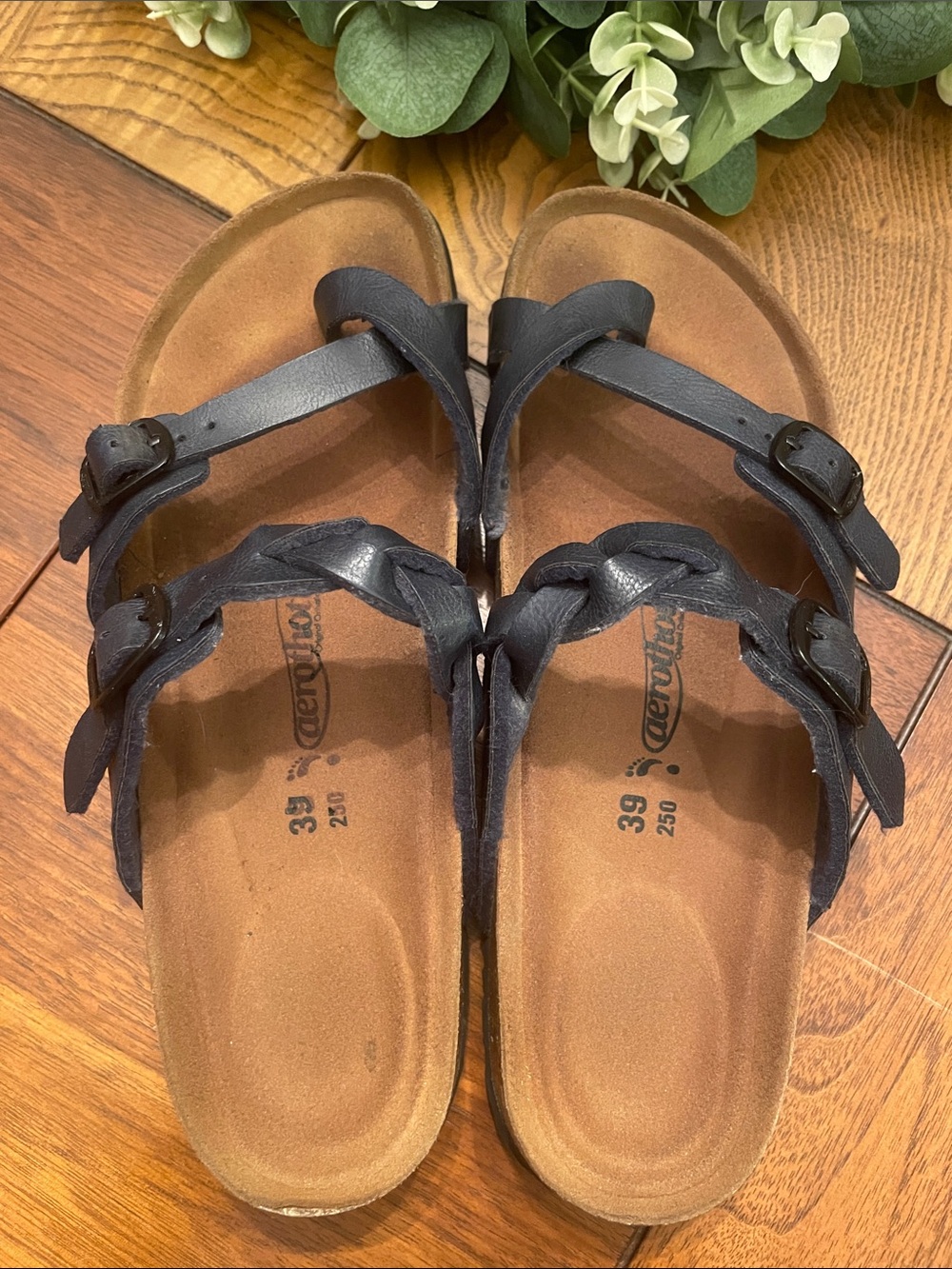 Navy blue Braided Leather Slide Sandals